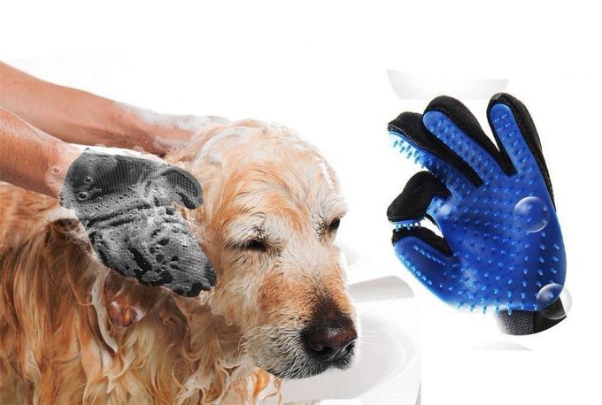 O animal de estimação do silicone das luvas do removedor dos animais de estimação fornece luvas dos dedos da ferramenta cinco da massagem